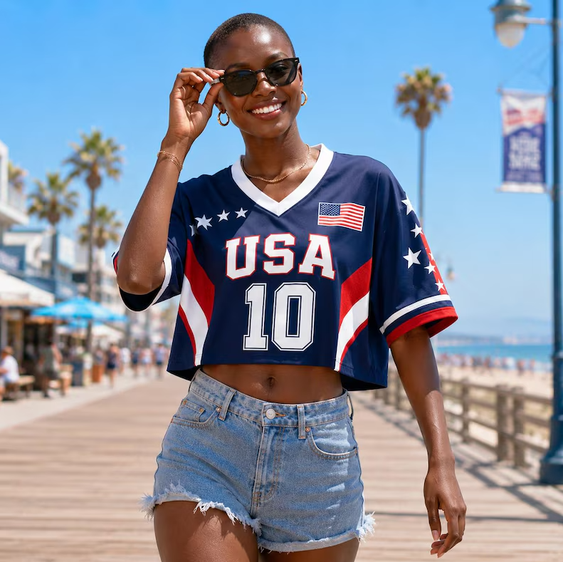 Personalized USA Soccer Crop Top Jersey, Custom Name Number Shirt, 2026 USA Football Fan Crop Top Tee for Women