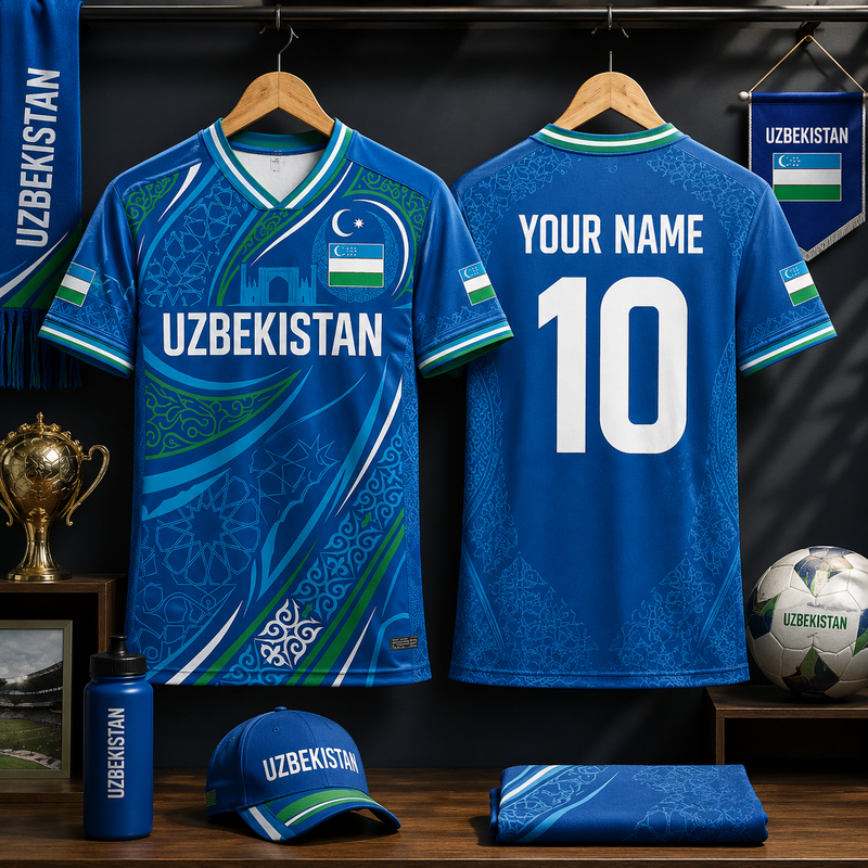 Uzbekistan Football Jersey  Uzbek Supporter Soccer Shirt  Men's National Team Apparel  Uzbek Pride Tee  Blue Pattern Sports Top