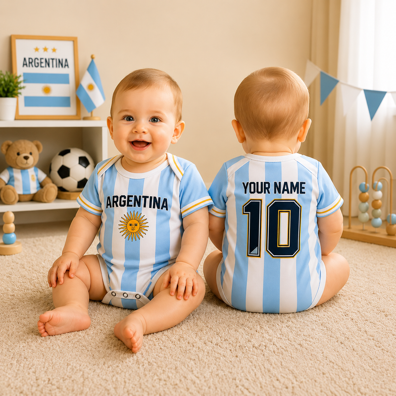 Custom Argentina Baby Bodysuit, Personalized Soccer Onesie, Baby Football Romper, Name Number Infant Outfit Gift