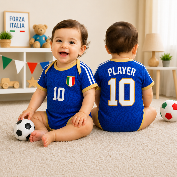 Custom Italy Baby Bodysuit, Personalized Soccer Jersey Onesie, Baby Football Romper, Name Number Game Day Outfit Gift