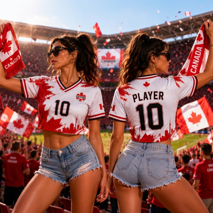 Canada Soccer Crop Top Jersey Custom Name Number Women Mesh Football Fan Shirt