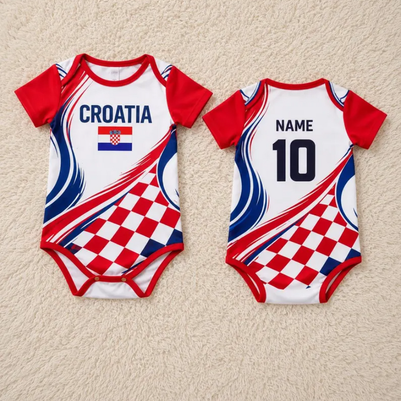 Croatia Soccer Baby Bodysuit, Home Baby Soccer Jersey,Personalized Red White Checkerboard Fan Tee, Football Jersey
