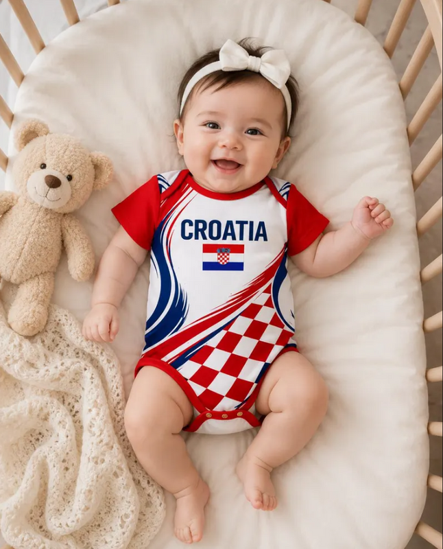 Croatia Soccer Baby Bodysuit, Home Baby Soccer Jersey,Personalized Red White Checkerboard Fan Tee, Football Jersey