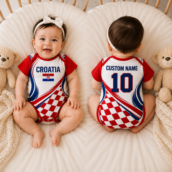 Croatia Soccer Baby Bodysuit, Home Baby Soccer Jersey,Personalized Red White Checkerboard Fan Tee, Football Jersey