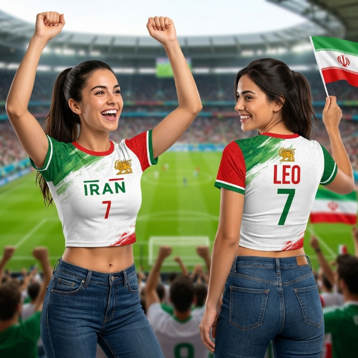 Personalized Iran Soccer Crop Top Jersey, Custom Name Number Shirt, 2026 Iran Football Fan Crop Top Tee for Women
