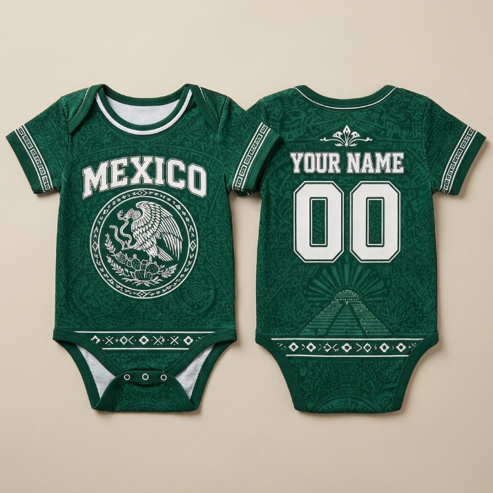 Custom Mexico Baby Girl Bodysuit, Personalized Soccer Jersey Onesie, Name Number Infant Romper, Mexican Baby Outfit Gift