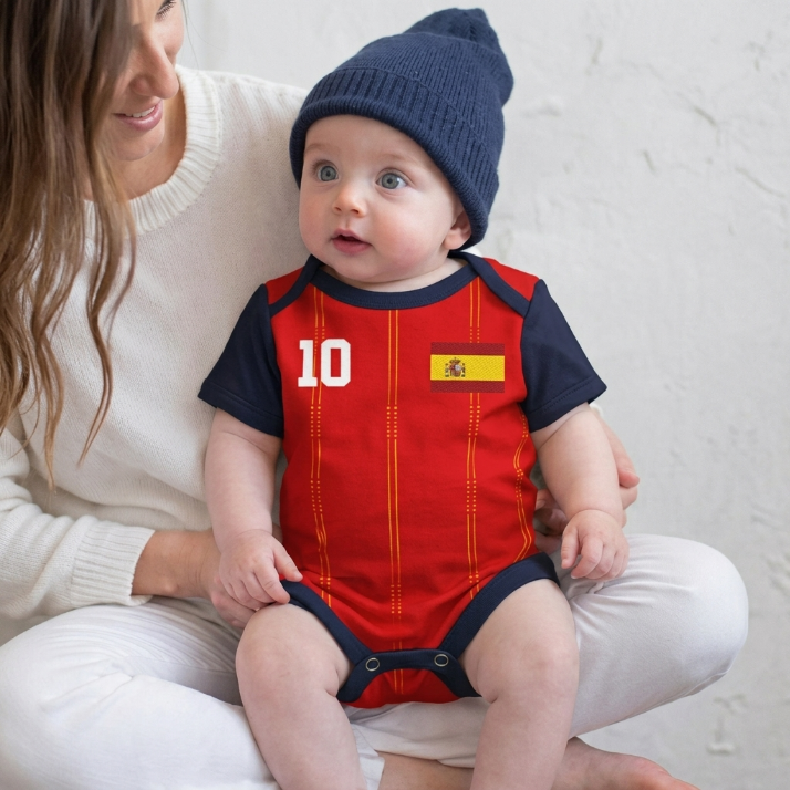 Spain Baby Jersey, Bodysuit, Home Baby Soccer Jersey, Football jersey