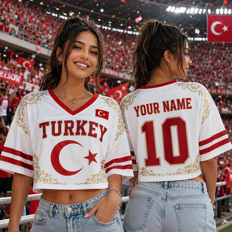 Custom Turkey Soccer Crop Top Jersey, Personalized Football Fan Apparel, Cup 2026 Jersey